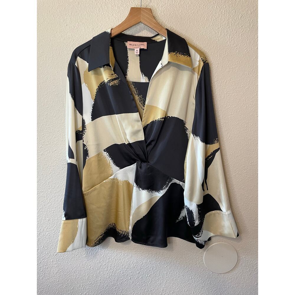 Abstract Print Twist-Front Blouse in Black, Cream & Gold
